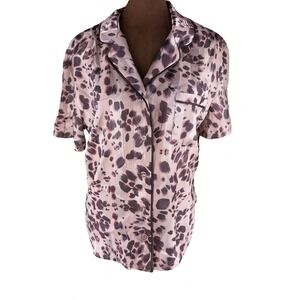 Como Sleep Satin Pajama Top Women's Small Pink Leopard Short Sleeve NWT Animal